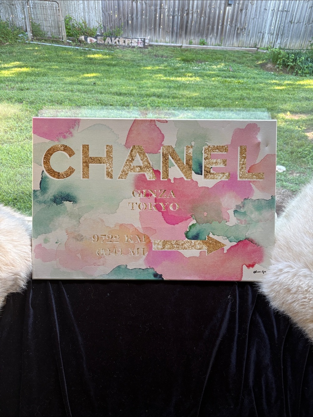 Oliver Gal CHANEL Gold Pink Green Watercolor Wall Art